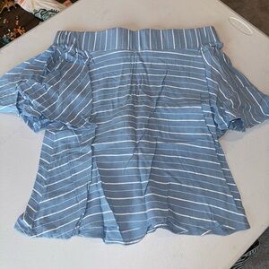 Blue Striped Off-Shoulder Women's Top